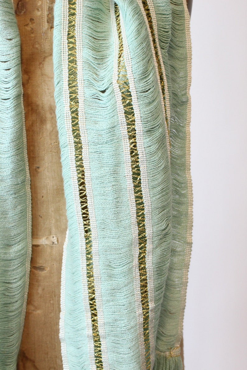 1950s gold and pistachio scarf vintage fringe wrap image 3