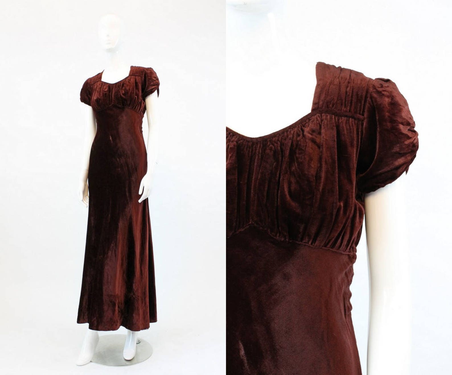 1930s Velvet Dress Bias Cut Gown Xs | Etsy