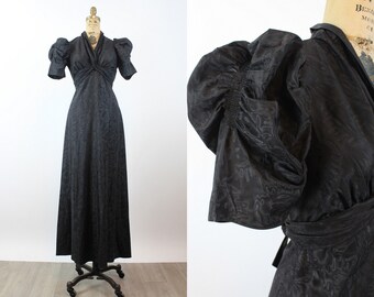 1930s MOIRE puff SLEEVES dress gown small | new winter