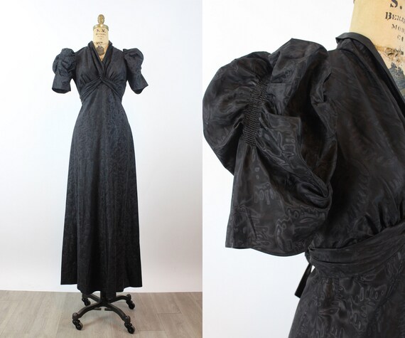 1930s MOIRE puff SLEEVES dress gown small | new w… - image 1
