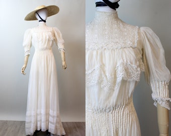 1905 ANTIQUE SILK MESH edwardian wedding dress xs | new spring summer