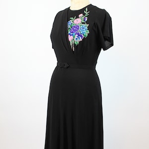 1940s quilted applique rayon dress large | vintage floral dress | new spring summer image 6