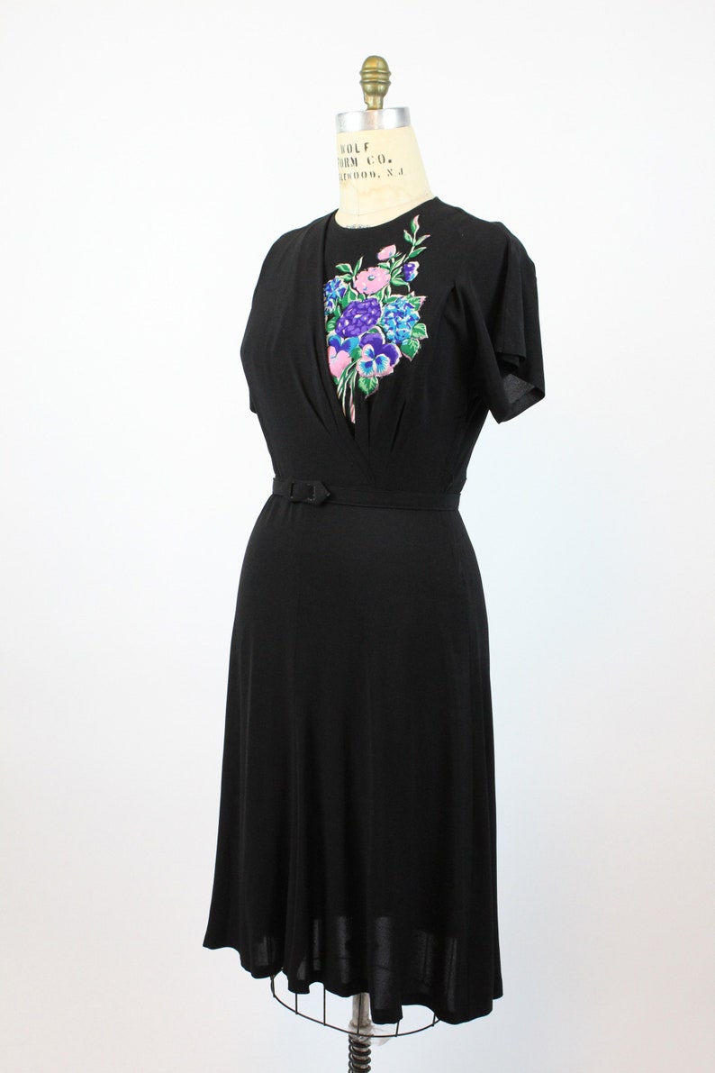 1940s quilted applique rayon dress large | vintage floral dress | new spring summer image 6