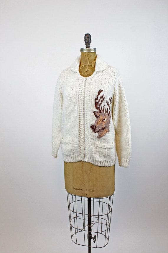 1960s Cowichan KNIT DEER cardigan sweater small m… - image 2