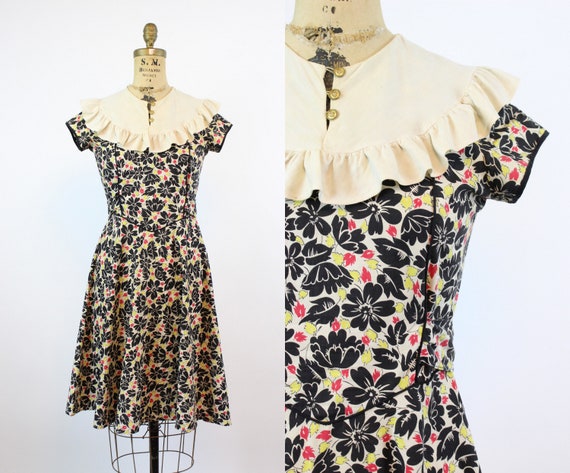 1930s cotton FEEDSACK floral dress xs | new fall