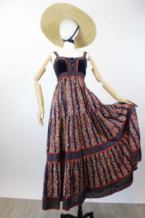 1970s GUNNE SAX cabbage rose corset maxi dress xss | … - Gem
