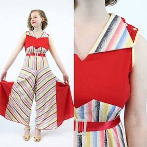 1930s beach pajamas jumpsuit xs small  | vintage beach pyjamas cotton | new in