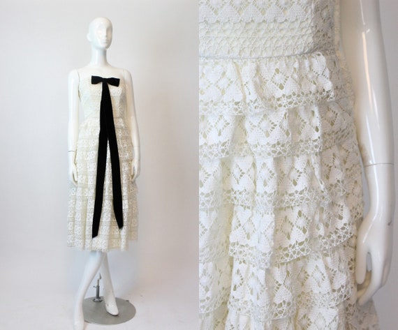 1950s crochet strapless dress xxs | saks fifth av… - image 1