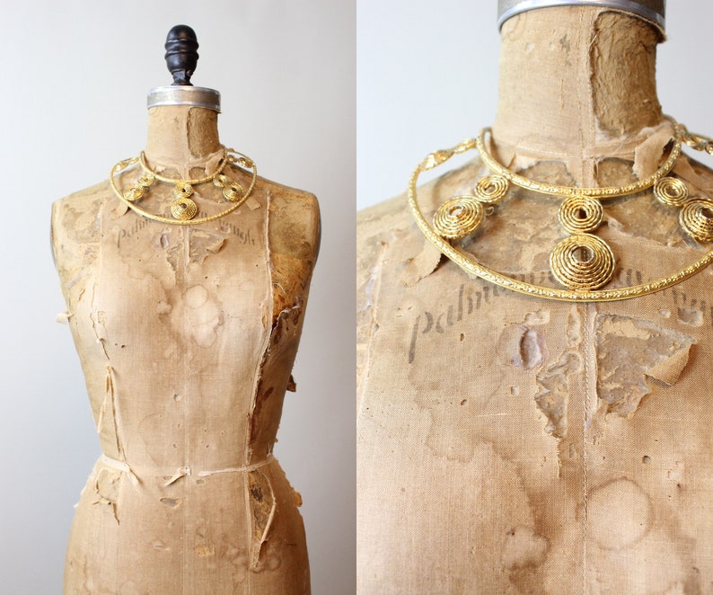 1970s EGYPTIAN gold bib CHOKER MASSIVE necklace new spring summer image 1