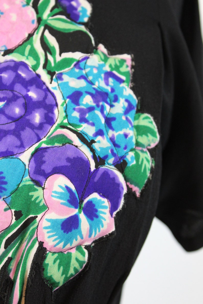 1940s quilted applique rayon dress large | vintage floral dress | new spring summer image 5