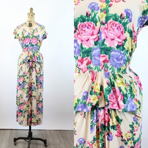 1940s ROSE PRINT rayon gown dress xs | new spring summer