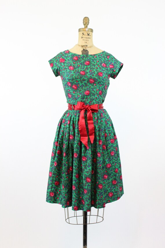 1950s rose print set dress xs | vintage novelty p… - image 6