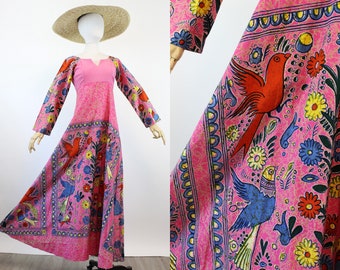 1970s MAMA CARLOTA mexico BIRD print dress xs | new spring summer