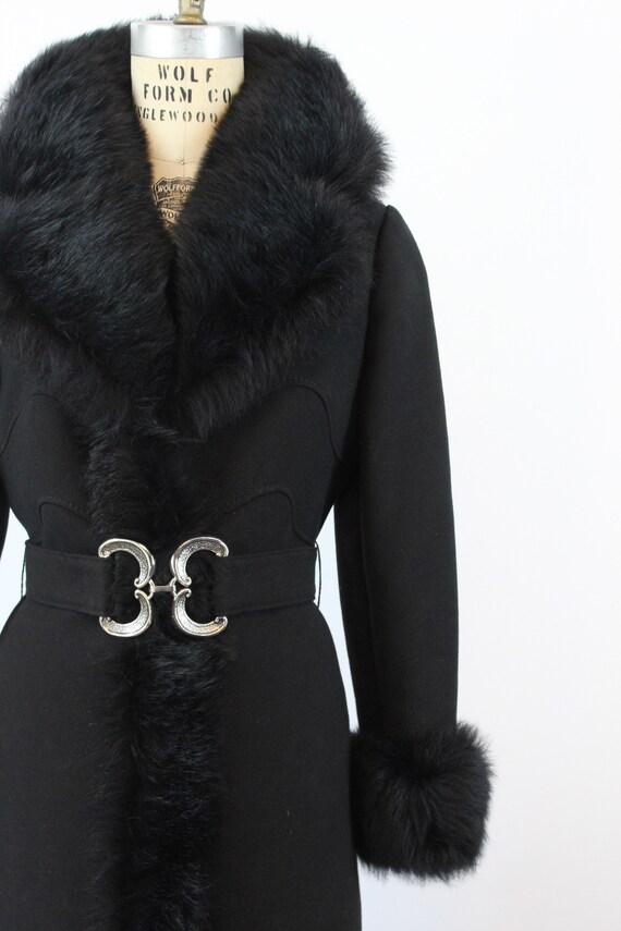 1960s black FAUX FUR belted coat medium | new win… - image 3