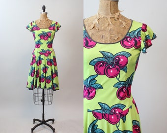 1971 1970s RARE ALLEY CAT Betsey Johnson cherry print dress xs small | new spring summer