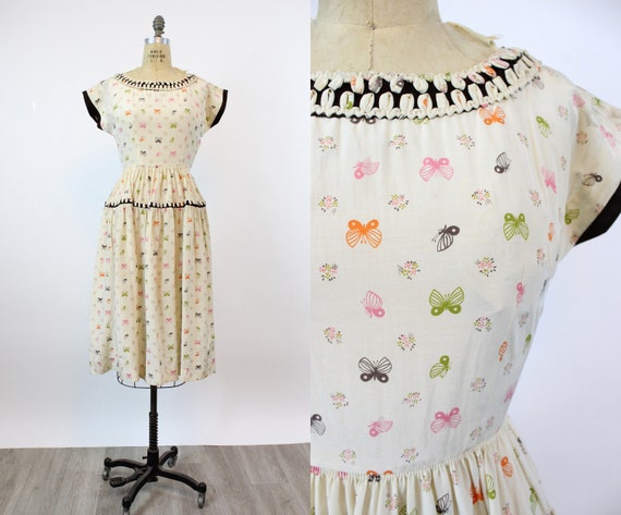 1950s MOTH butterfly print Vicky Vaughn dress xs … - image 1