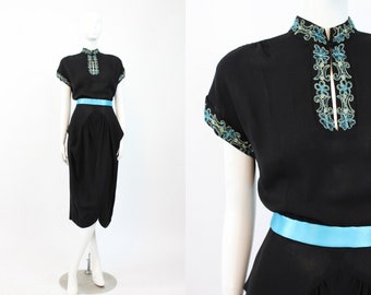 1940s rayon beaded dress | Asian inspired | medium