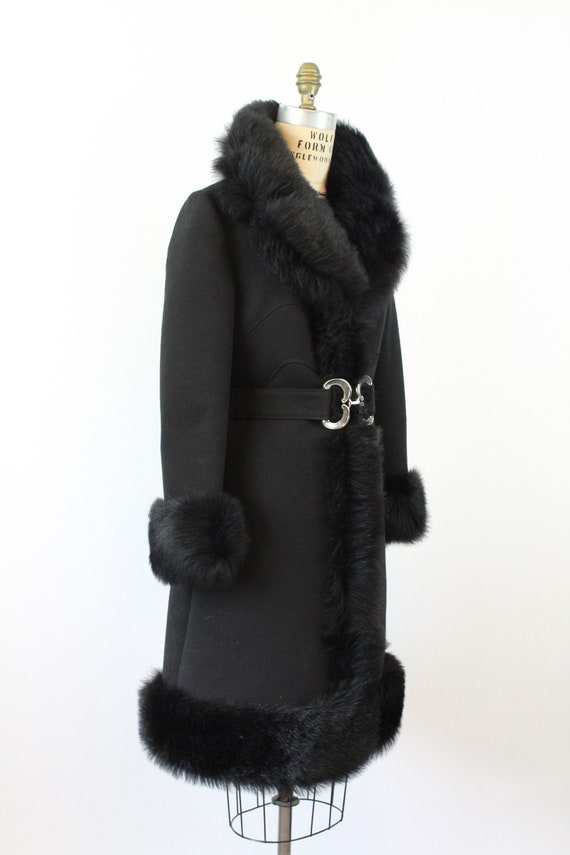 1960s black FAUX FUR belted coat medium | new win… - image 5