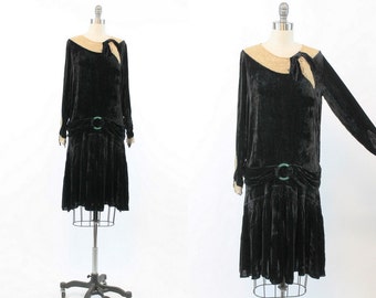 1920s silk velvet dress | vintage lace flapper | xs - small