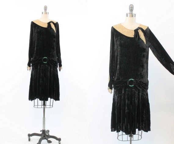 1920s silk velvet dress | vintage lace flapper | … - image 1