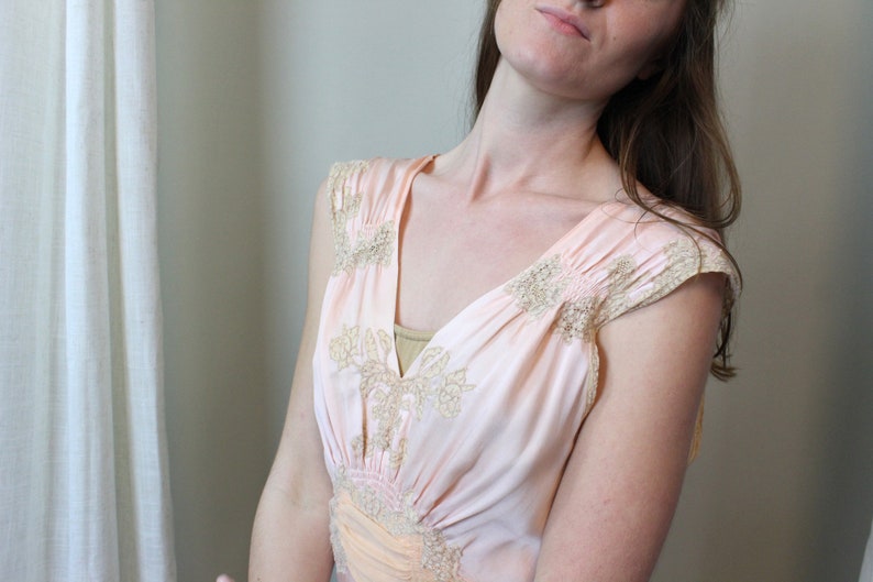 1930s Printed Rayon Bias Cut Swing Dress