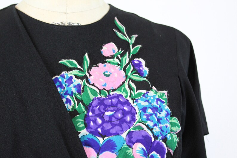 1940s quilted applique rayon dress large | vintage floral dress | new spring summer image 4