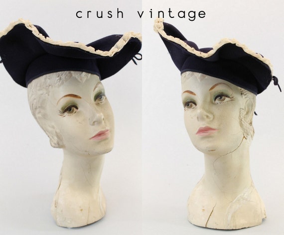 1940s Henry Pollak hat | navy tilt saucer hat