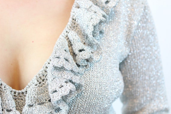 1940s SILVER LUREX knit dress small | new winter - image 5