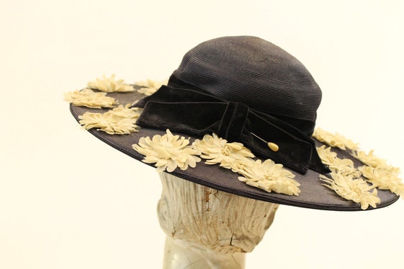 1940s Straw Picture Hat Vintage Wide 