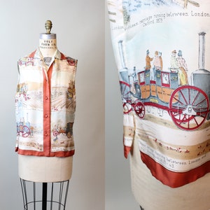 1960s STEAM CARRIAGE Italian print silk blouse medium | new spring summer