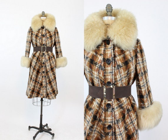 1960s fur collar coat | youthcraft vintage plaid c