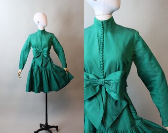 1960s EMERALD green satin dress xs | new fall