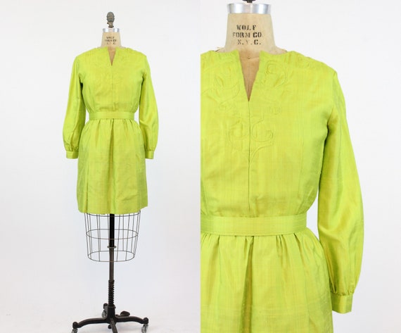 1960s chartreuse dress | mod mini | small