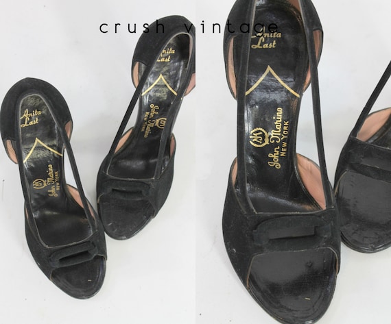 1940s peep toe shoes | velvet heels | size 4.5