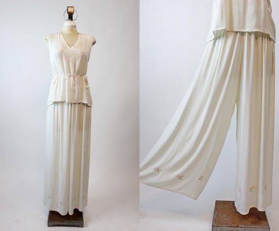 1940s pajamas top and pants small medium | vintage