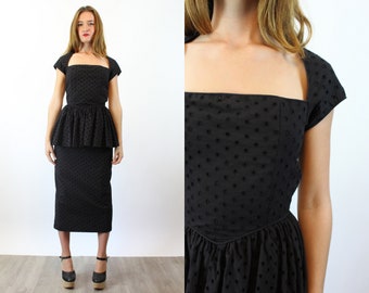 1980s PUNK Betsey Johnson EYELET PEPLUM dress xs | new spring summer