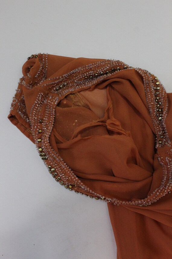 1920s rare PUMPKIN beaded GOLD STUD dress xs smal… - image 10