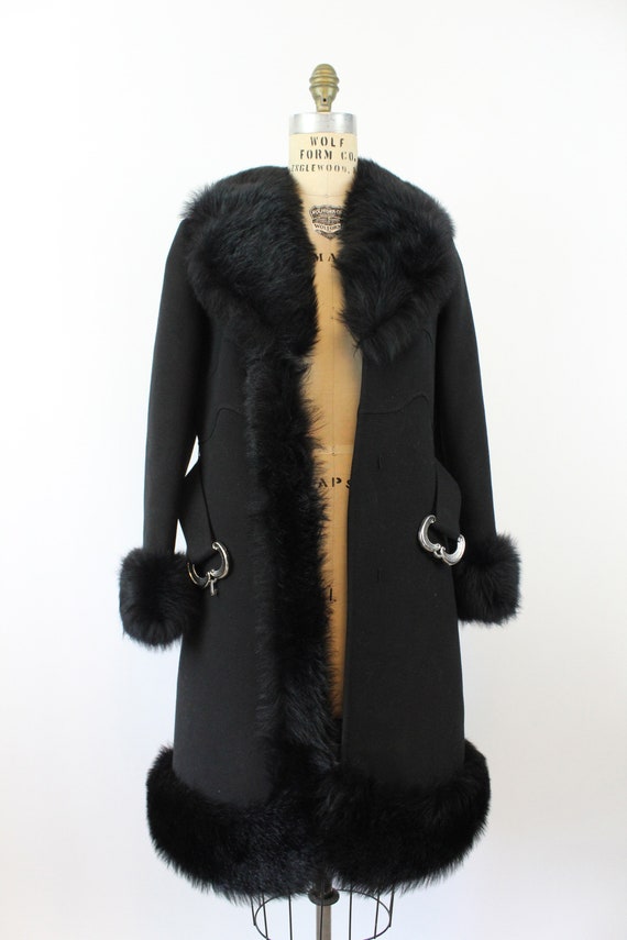 1960s black FAUX FUR belted coat medium | new win… - image 8