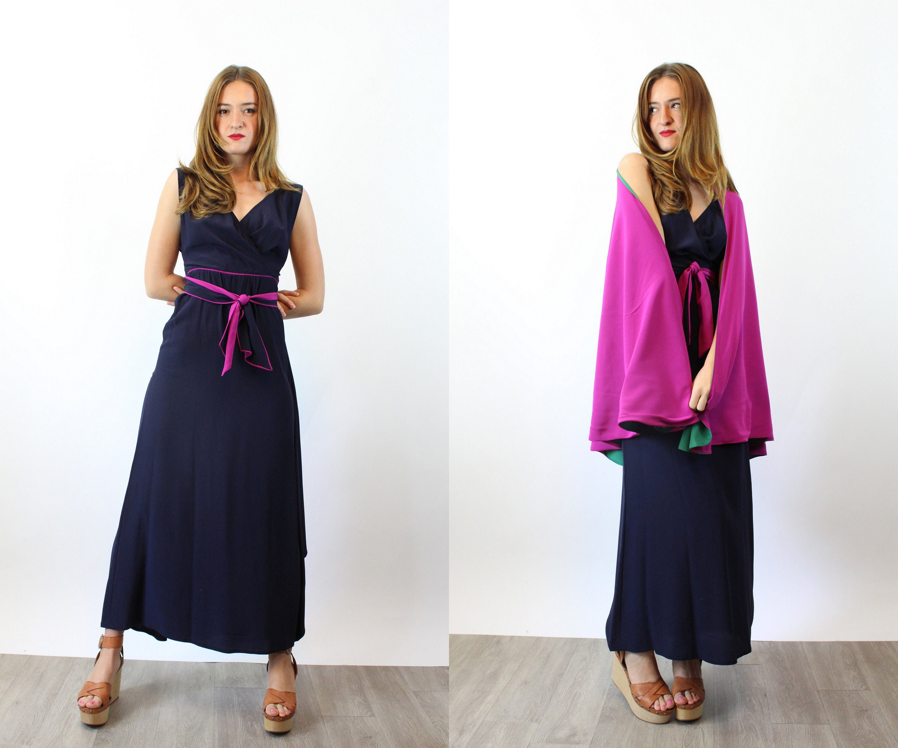 1970S Chloe Karl Lagerfeld Silk Wrap Dress & Shawl Xs | New Spring Summer