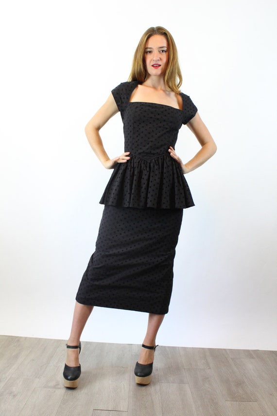 1980s PUNK Betsey Johnson EYELET PEPLUM dress xs … - image 2