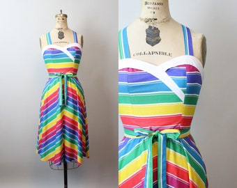 1970s RAINBOW STRIPED cotton dress xs | new spring summer