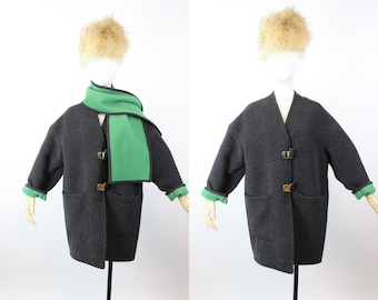 1960s double faced GREEN GRAY gold buckle coat small - large | new winter