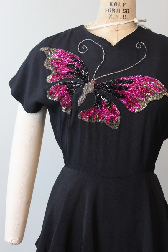 1940s BUTTERFLY sequin PEPLUM gown dress medium |… - image 4