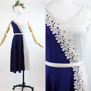 1940s linen dress xs | vintage applique lace and rhinestone dress | new spring summer