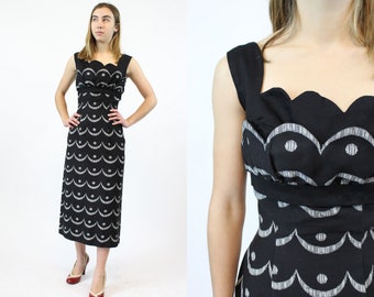 1950s trompe l'oiel wiggle dress xxs | vintage cotton pique dress | new in