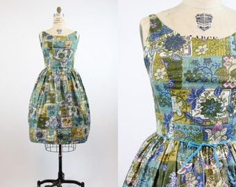 1950s deadstock cotton dress medium | vintage batik print cotton dress new