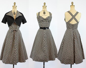 1950s rose print strappy back sun dress xs | vintage dress and jacket | new in
