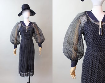 1930s BALLOON SLEEVES mesh dress small medium | new fall