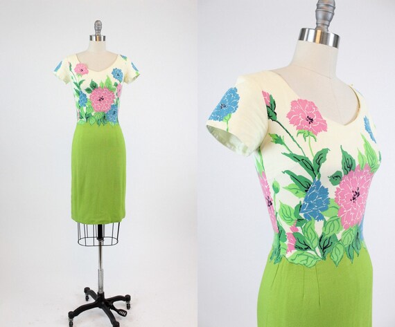 1950s floral cotton pique dress | vintage Jeanett… - image 1