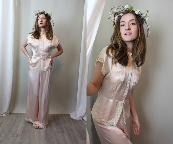 1930s LIQUID SATIN Wide Leg Pajamas PANTS Top Medium New Spring Summer Etsy Canada